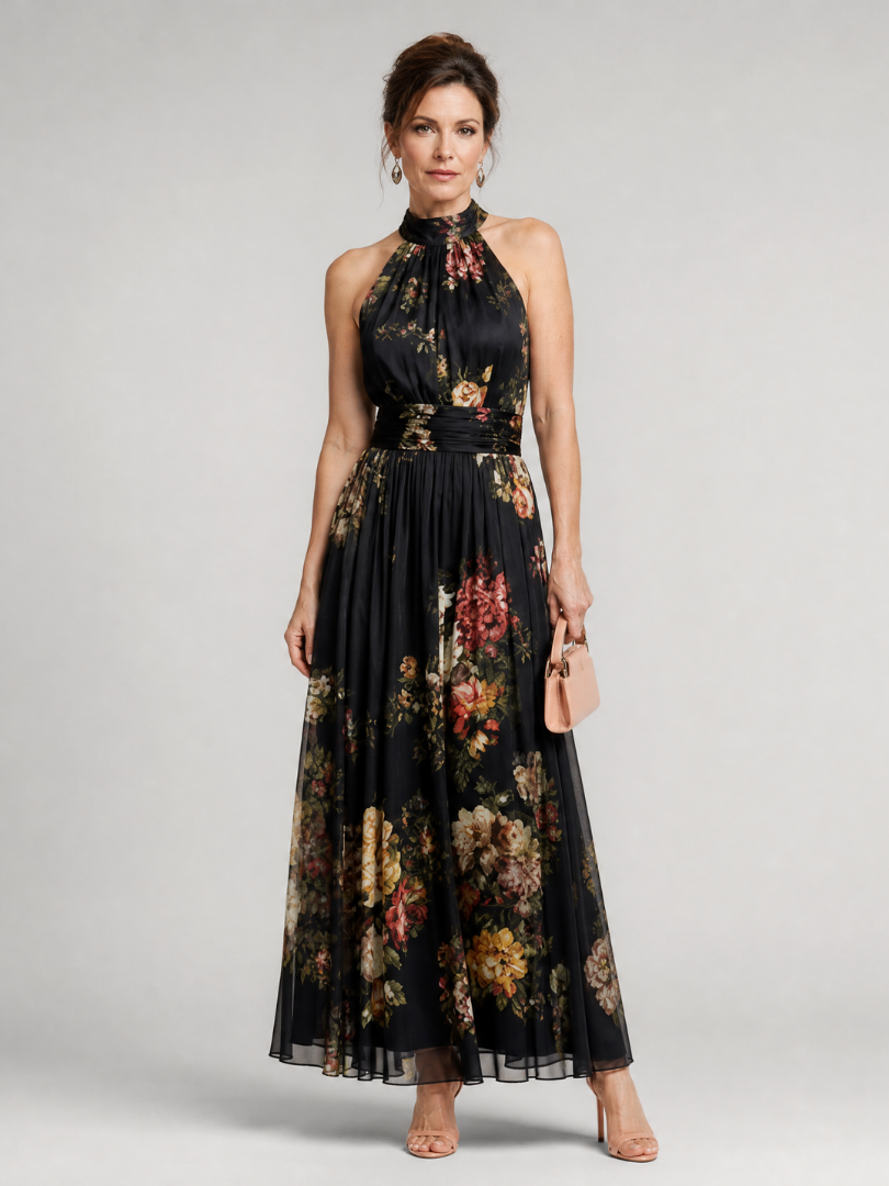 Sior | Floral Print Halter Neck Midi Dress