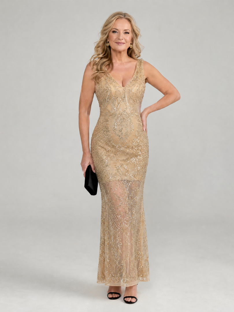 Sirea | Sleeveless Sequin Midi Dress with Sheer Panels