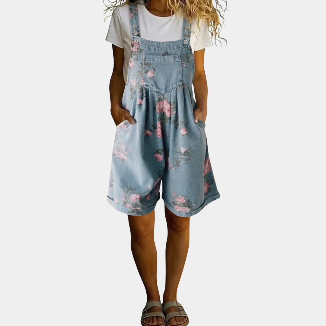 Judy | Denim Floral Overalls