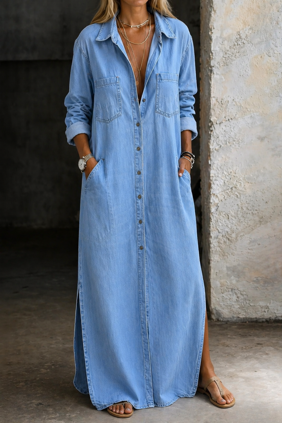 Delana | Denim Button Dress