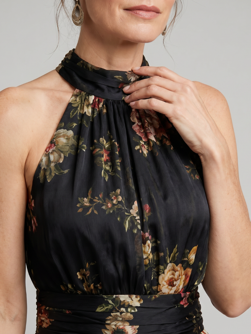 Sior | Floral Print Halter Neck Midi Dress