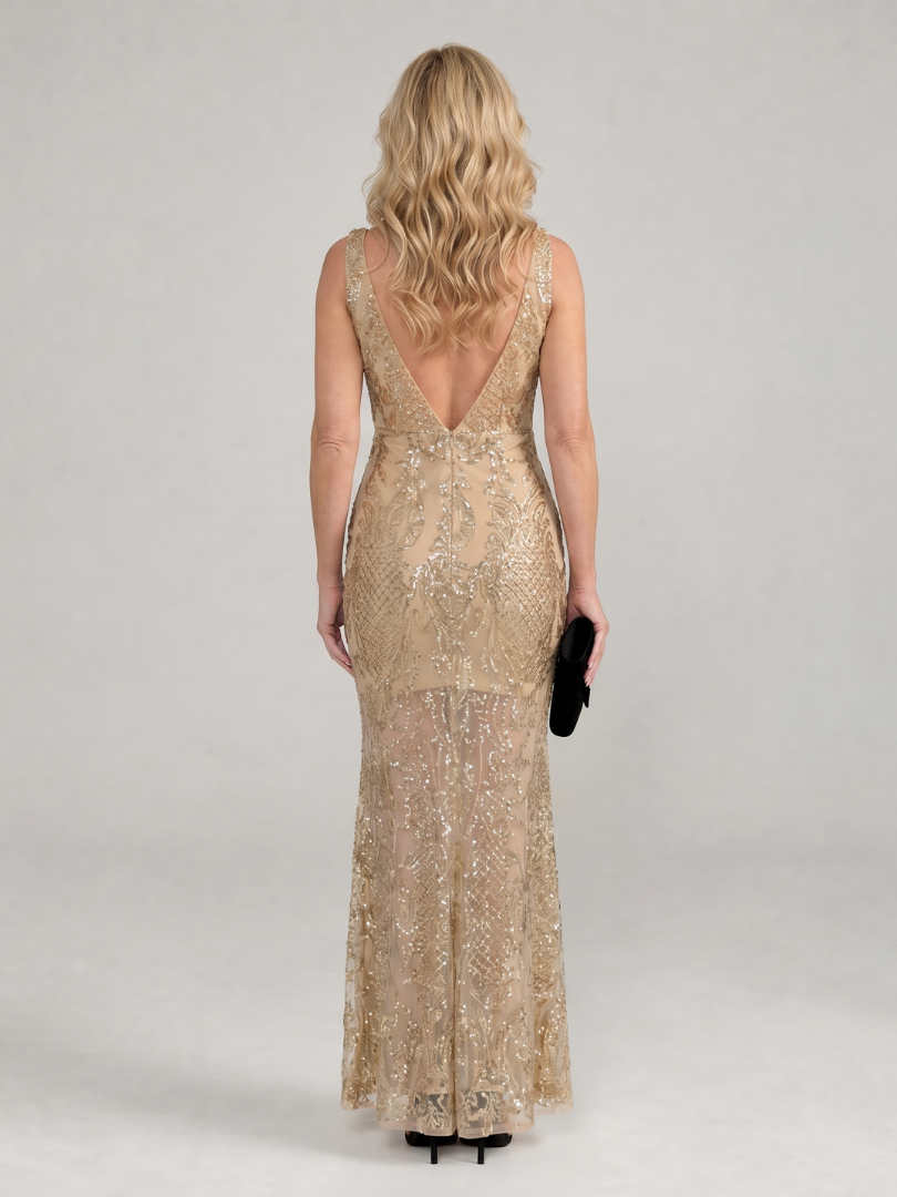 Sirea | Sleeveless Sequin Midi Dress with Sheer Panels