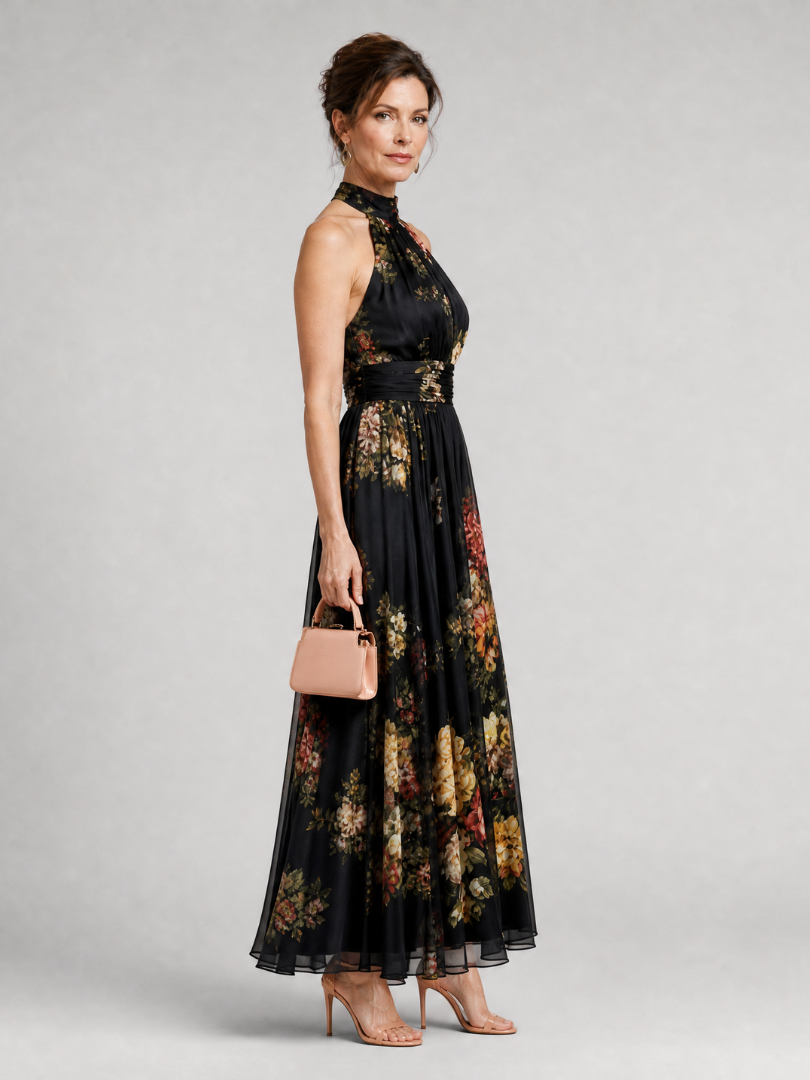 Sior | Floral Print Halter Neck Midi Dress