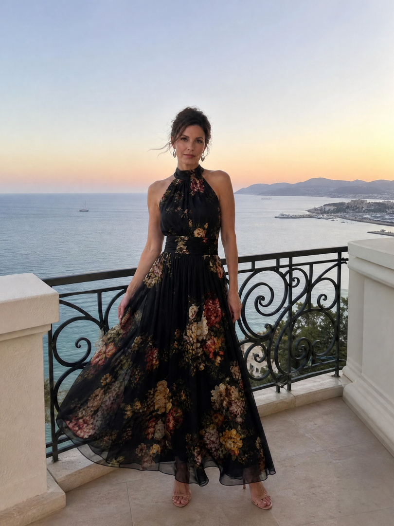 Sior | Floral Print Halter Neck Midi Dress
