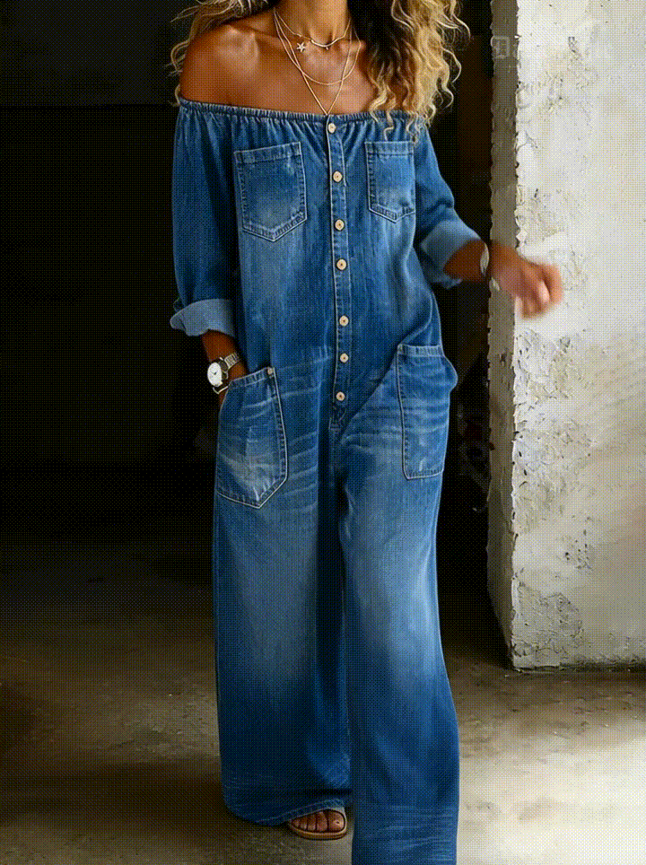 Elena | Off-Shoulder Denim Jumpsuits