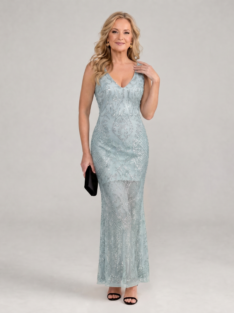 Sirea | Sleeveless Sequin Midi Dress with Sheer Panels