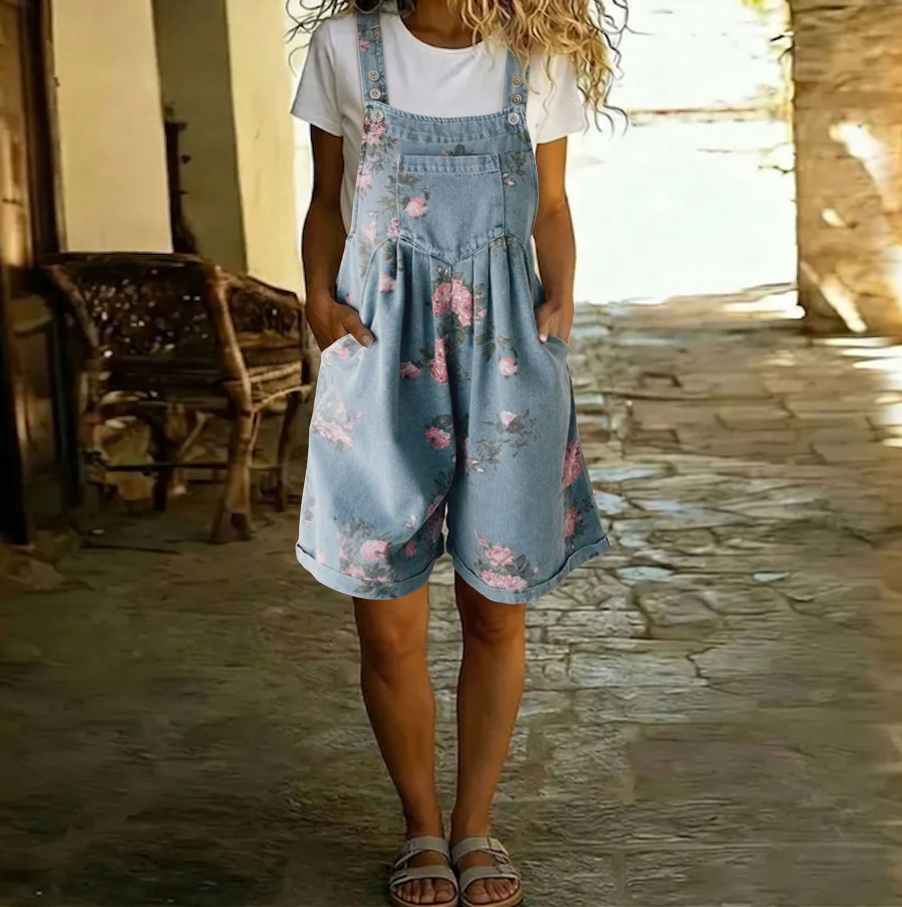 Judy | Denim Floral Overalls