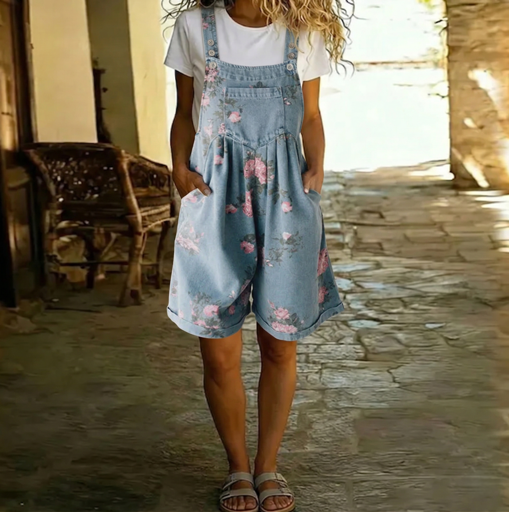 Judy | Denim Floral Overalls