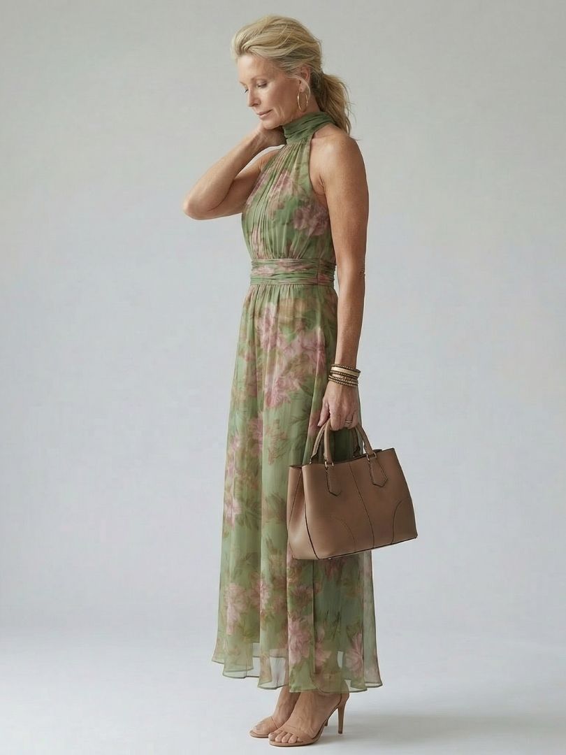 Mirelle | Halter Midi Dress with Gathered Detail